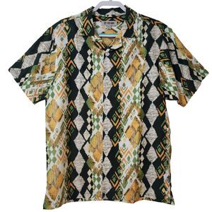 Stacy Adams Men's Linen Cotton Button-Up Shirt Cuban Collar Green Size XL EUC